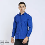 Boss SUPER - Kemeja Polos Pria Lengan Panjang Atasan Hem Kantor Cowok Regular/Slim Fit Biru Muda Elektrik A