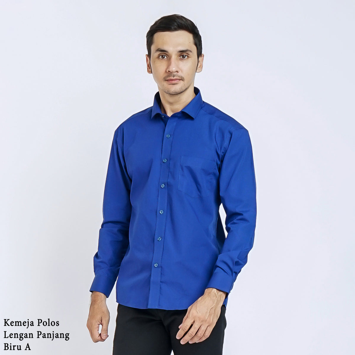 Boss SUPER - Kemeja Polos Pria Lengan Panjang Atasan Hem Kantor Cowok Regular/Slim Fit Biru Muda Elektrik A