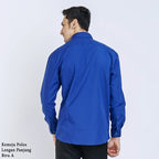 Boss SUPER - Kemeja Polos Pria Lengan Panjang Atasan Hem Kantor Cowok Regular/Slim Fit Biru Muda Elektrik A