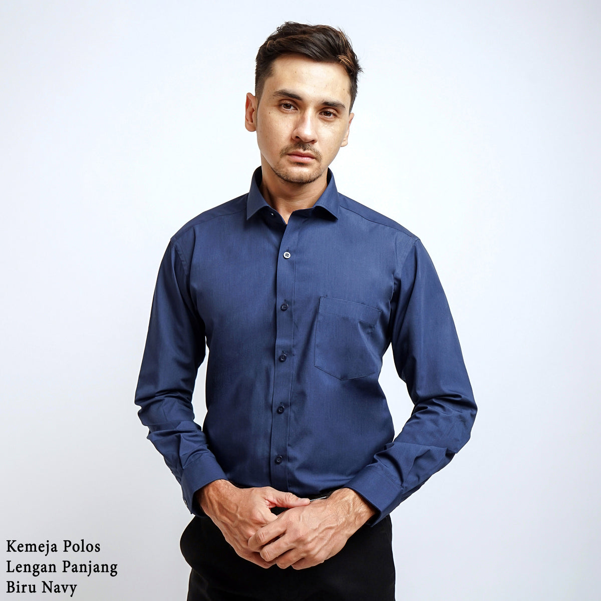 Boss SUPER Kemeja Polos Pria Lengan Panjang Regular Fit Slim Fit Biru Navy