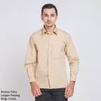 Boss SUPER Kemeja Polos Pria Lengan Panjang Regular Fit Coklat Beige Cream