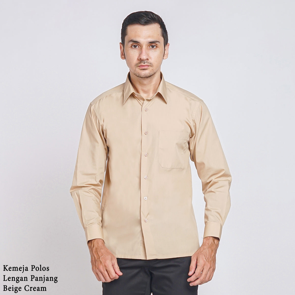 Boss SUPER Kemeja Polos Pria Lengan Panjang Regular Fit Coklat Beige Cream
