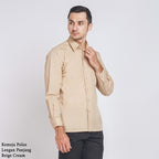 Boss SUPER Kemeja Polos Pria Lengan Panjang Regular Fit Coklat Beige Cream