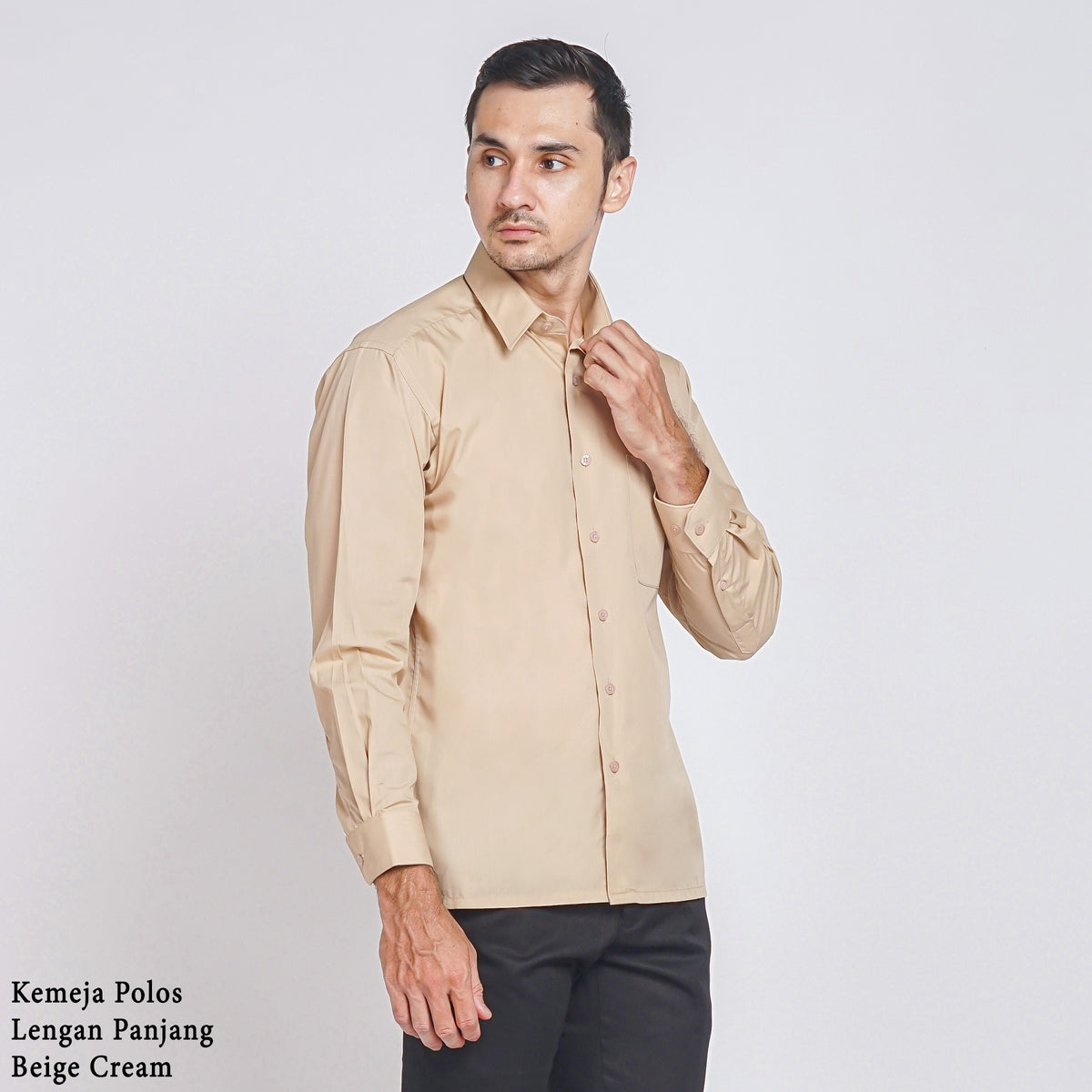 Boss SUPER Kemeja Polos Pria Lengan Panjang Regular Fit Coklat Beige Cream