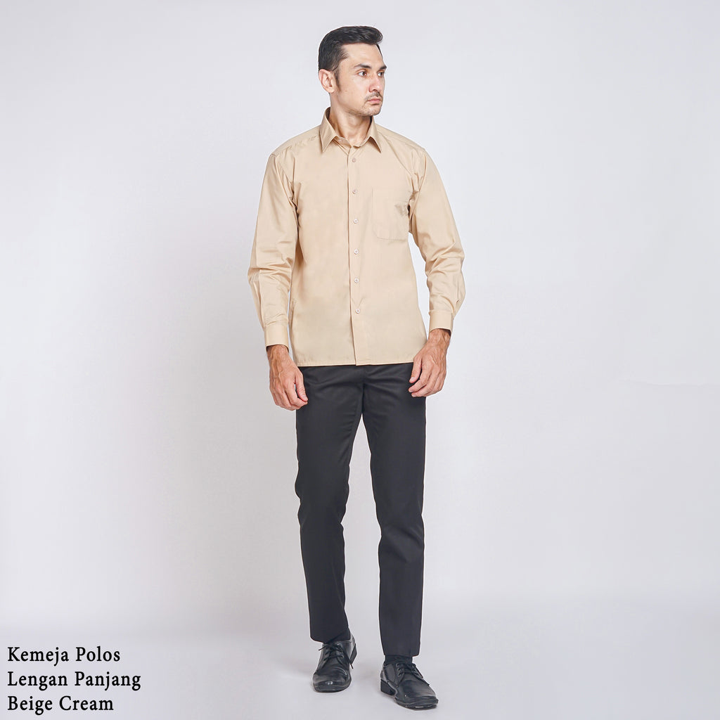 Boss SUPER Kemeja Polos Pria Lengan Panjang Regular Fit Coklat Beige Cream