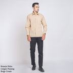 Boss SUPER Kemeja Polos Pria Lengan Panjang Regular Fit Coklat Beige Cream