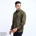 Boss SUPER Kemeja Polos Pria Lengan Panjang Hijau Army