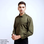 Boss SUPER Kemeja Polos Pria Lengan Panjang Hijau Army