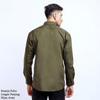Boss SUPER Kemeja Polos Pria Lengan Panjang Hijau Army
