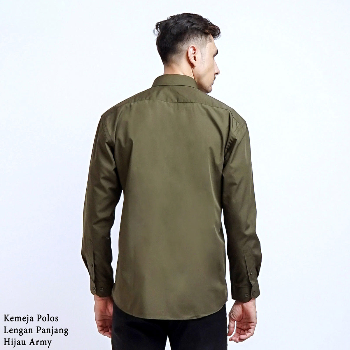 Boss SUPER Kemeja Polos Pria Lengan Panjang Hijau Army