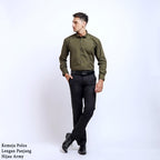 Boss SUPER Kemeja Polos Pria Lengan Panjang Hijau Army