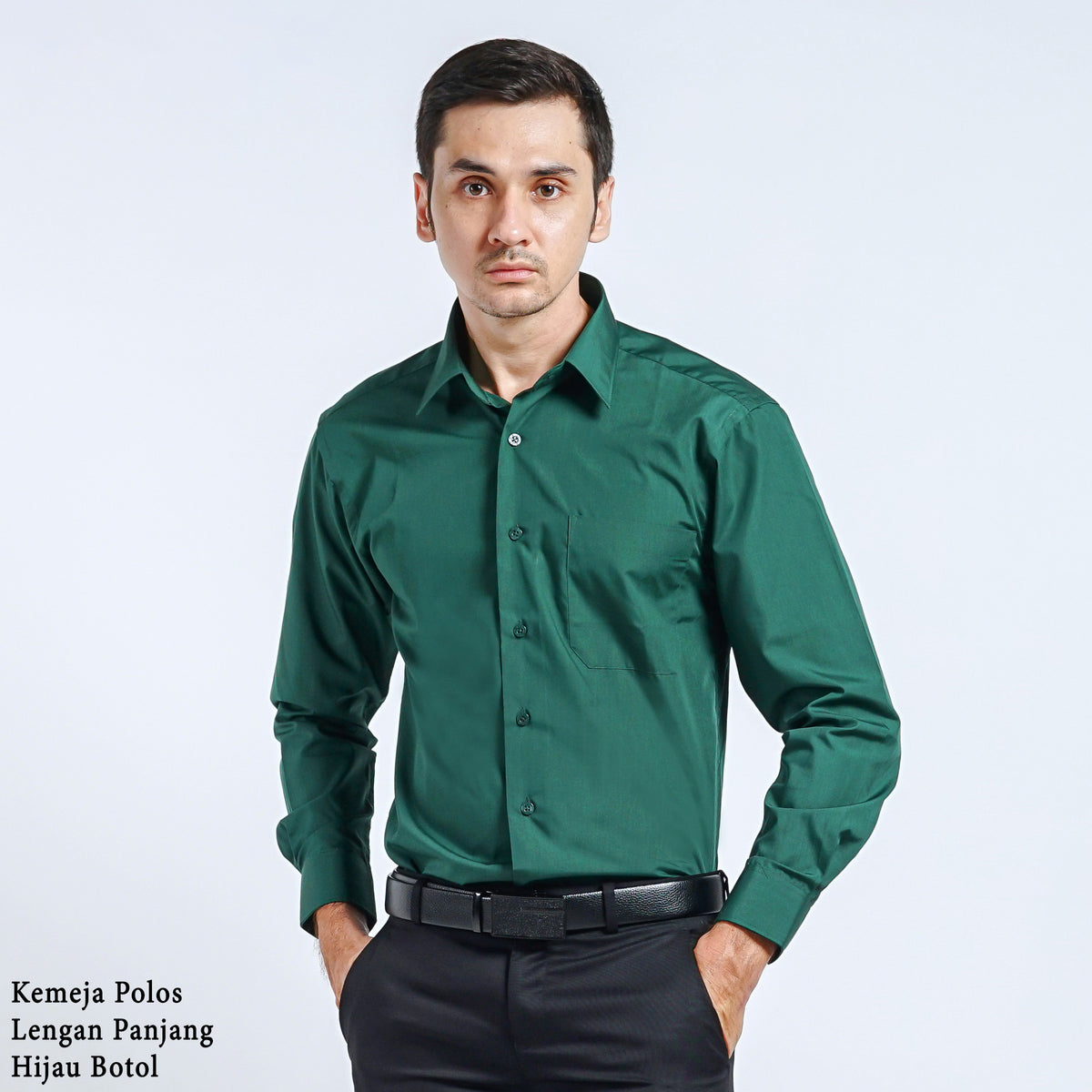 Boss SUPER Kemeja Polos Pria Lengan Panjang Regular Fit Hijau Botol