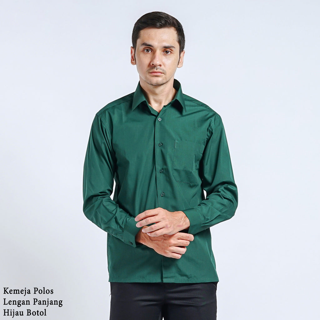 Boss SUPER Kemeja Polos Pria Lengan Panjang Regular Fit Hijau Botol