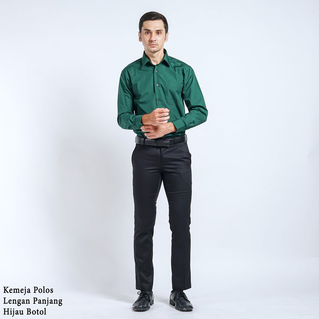 Boss SUPER Kemeja Polos Pria Lengan Panjang Regular Fit Hijau Botol