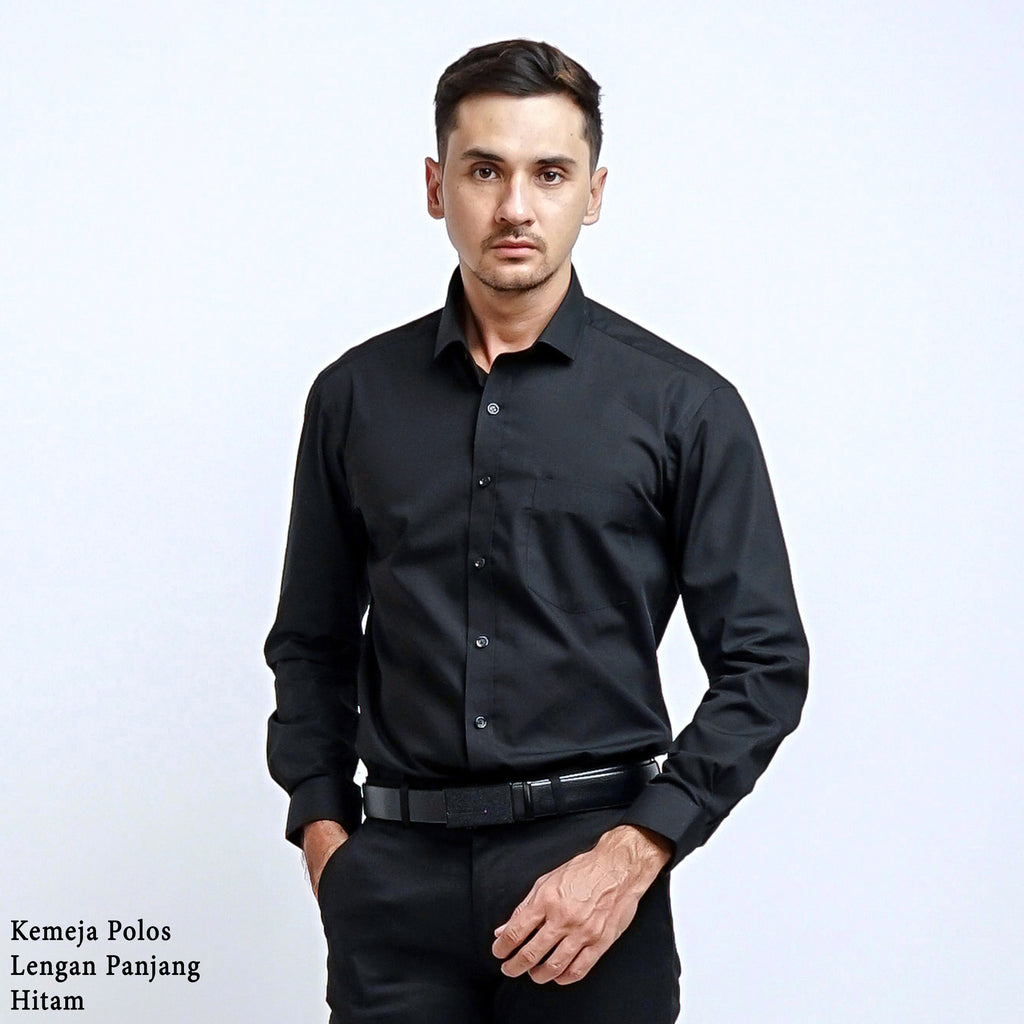 Boss SUPER Kemeja Polos Pria Lengan Panjang Hitam