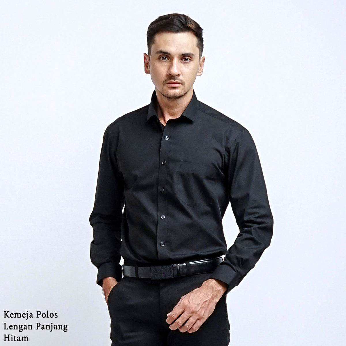 Boss SUPER Kemeja Polos Pria Lengan Panjang Hitam