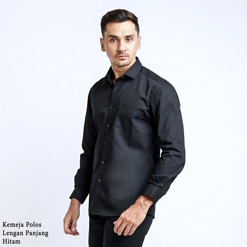 Boss SUPER Kemeja Polos Pria Lengan Panjang Hitam