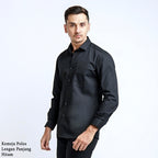 Boss SUPER Kemeja Polos Pria Lengan Panjang Hitam