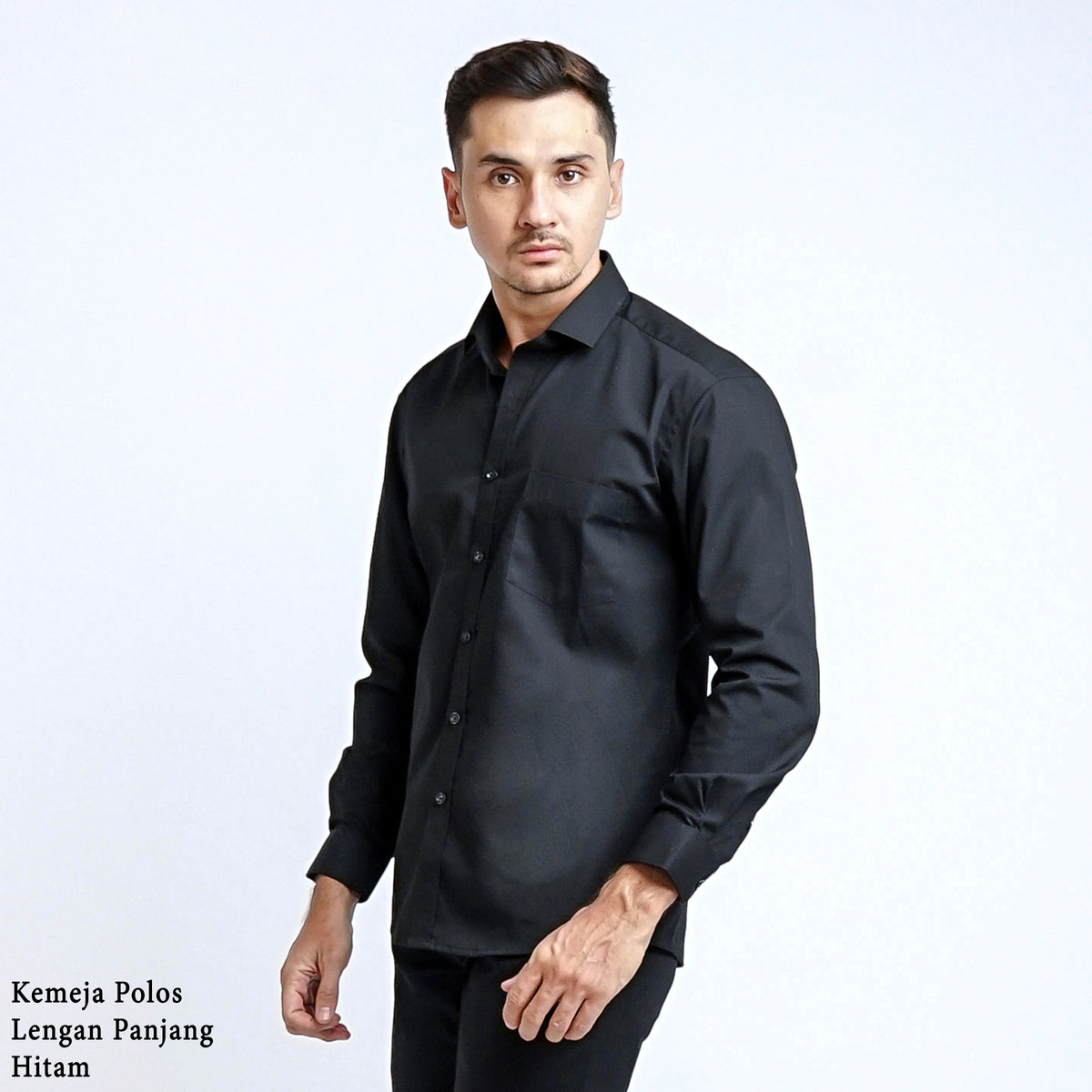 Boss SUPER Kemeja Polos Pria Lengan Panjang Hitam