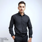 Boss SUPER Kemeja Polos Pria Lengan Panjang Hitam