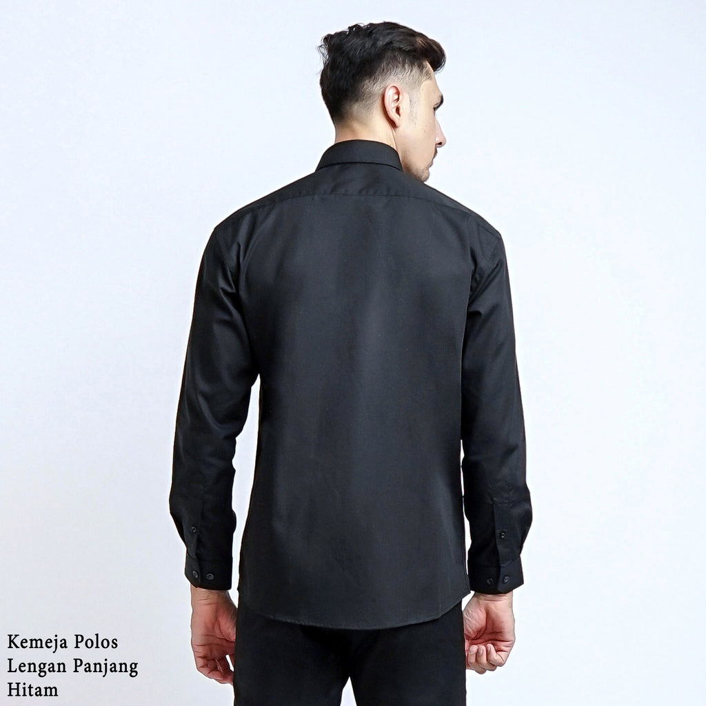 Boss SUPER Kemeja Polos Pria Lengan Panjang Hitam
