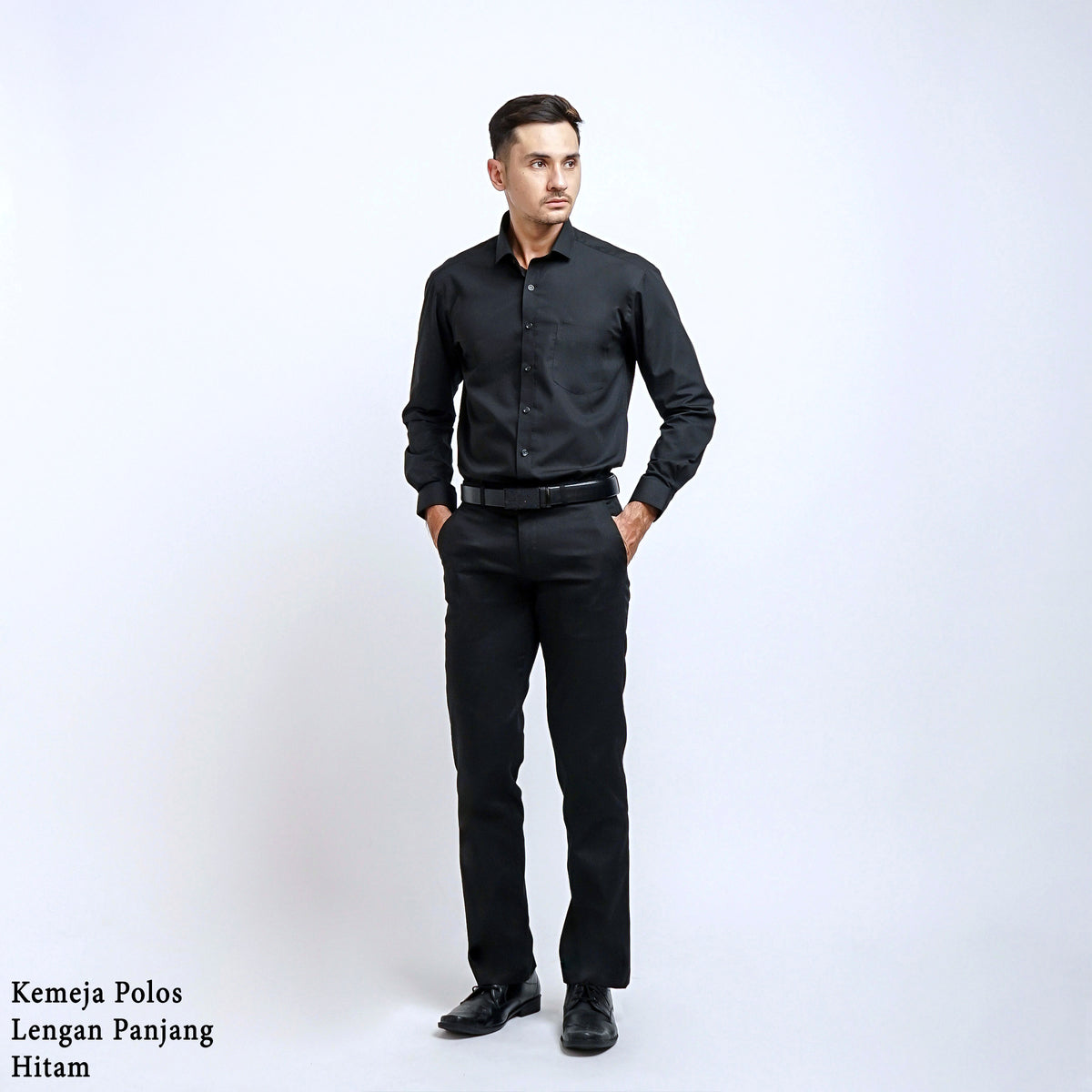 Boss SUPER Kemeja Polos Pria Lengan Panjang Hitam