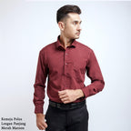 Boss SUPER Kemeja Polos Pria Lengan Panjang Merah Maroon