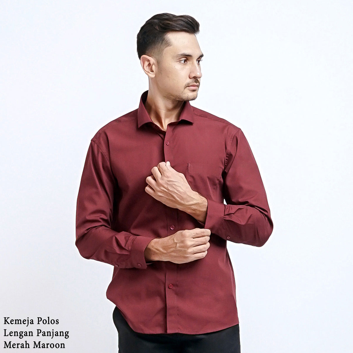 Boss SUPER Kemeja Polos Pria Lengan Panjang Merah Maroon