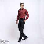 Boss SUPER Kemeja Polos Pria Lengan Panjang Merah Maroon