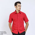 Boss SUPER - Kemeja Polos Pria Lengan Pendek Atasan Hem Kantor Cowok Regular Fit Merah | Size 3XS - 4XL