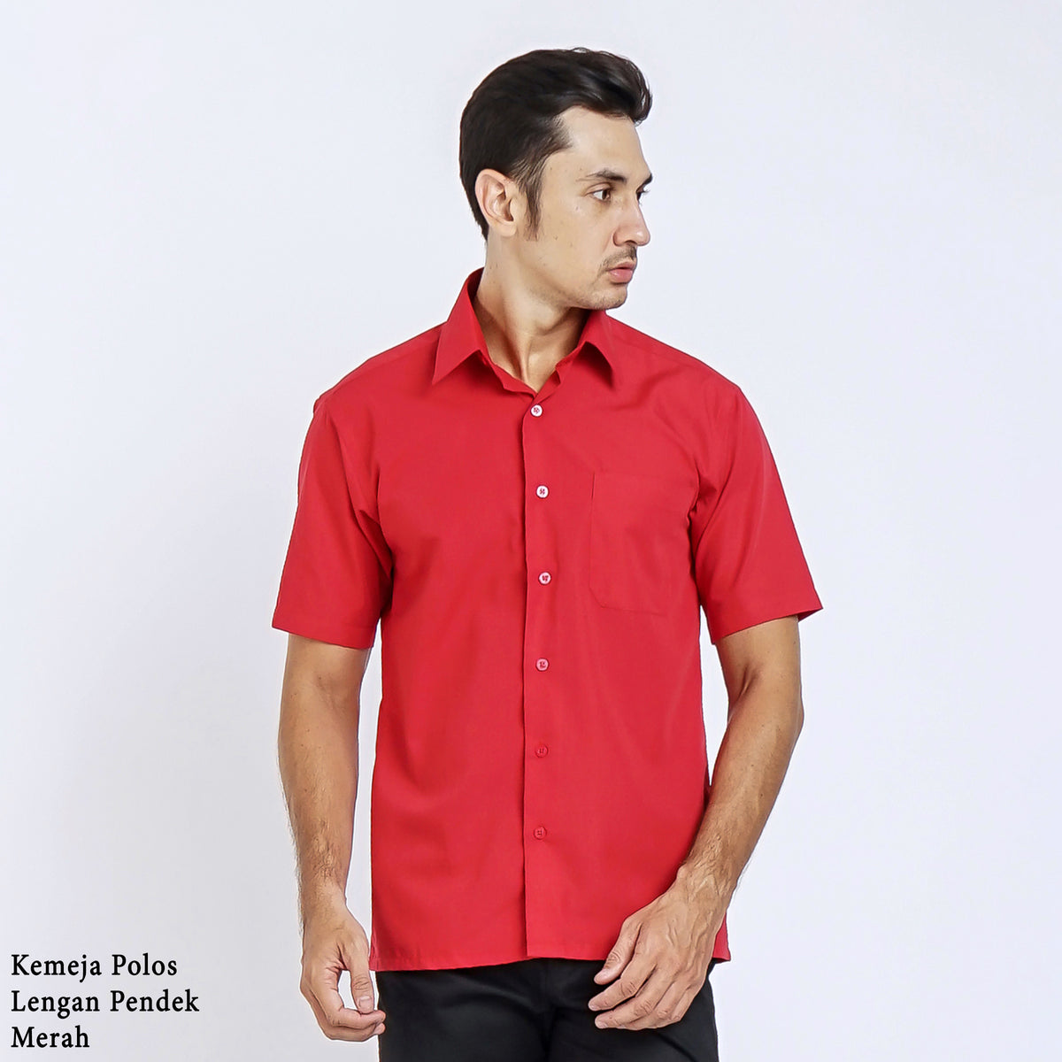 Boss SUPER - Kemeja Polos Pria Lengan Pendek Atasan Hem Kantor Cowok Regular Fit Merah | Size 3XS - 4XL