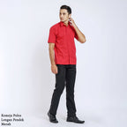 Boss SUPER - Kemeja Polos Pria Lengan Pendek Atasan Hem Kantor Cowok Regular Fit Merah | Size 3XS - 4XL