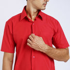 Boss SUPER - Kemeja Polos Pria Lengan Pendek Atasan Hem Kantor Cowok Regular Fit Merah | Size 3XS - 4XL