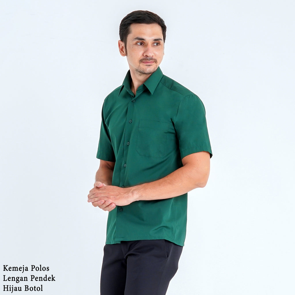 Boss SUPER Kemeja Polos Pria Lengan Pendek Regular Fit Hijau Botol