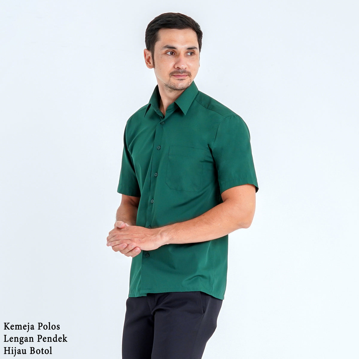 Boss SUPER Kemeja Polos Pria Lengan Pendek Regular Fit Hijau Botol