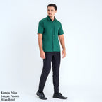 Boss SUPER Kemeja Polos Pria Lengan Pendek Regular Fit Hijau Botol