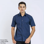 Boss SUPER - Kemeja Polos Pria Lengan Pendek Atasan Hem Kantor Cowok Regular Fit Biru Navy | Size 3XS - 4XL