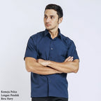 Boss SUPER - Kemeja Polos Pria Lengan Pendek Atasan Hem Kantor Cowok Regular Fit Biru Navy | Size 3XS - 4XL