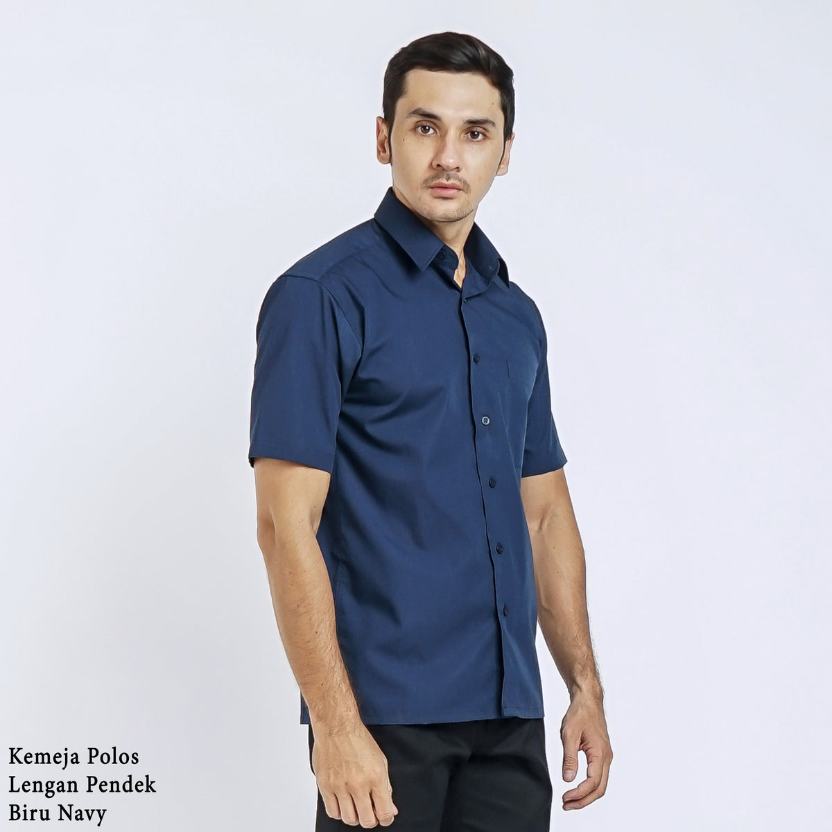 Boss SUPER - Kemeja Polos Pria Lengan Pendek Atasan Hem Kantor Cowok Regular Fit Biru Navy | Size 3XS - 4XL