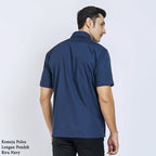 Boss SUPER - Kemeja Polos Pria Lengan Pendek Atasan Hem Kantor Cowok Regular Fit Biru Navy | Size 3XS - 4XL