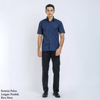 Boss SUPER - Kemeja Polos Pria Lengan Pendek Atasan Hem Kantor Cowok Regular Fit Biru Navy | Size 3XS - 4XL