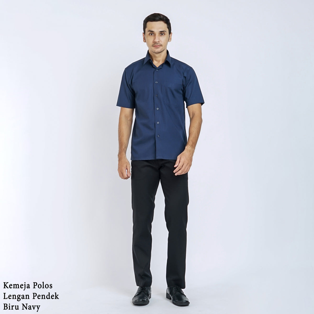 Boss SUPER - Kemeja Polos Pria Lengan Pendek Atasan Hem Kantor Cowok Regular Fit Biru Navy | Size 3XS - 4XL