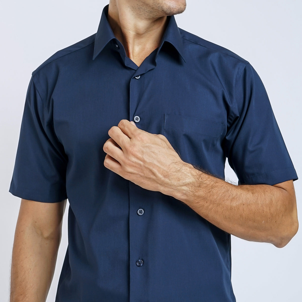 Boss SUPER - Kemeja Polos Pria Lengan Pendek Atasan Hem Kantor Cowok Regular Fit Biru Navy | Size 3XS - 4XL