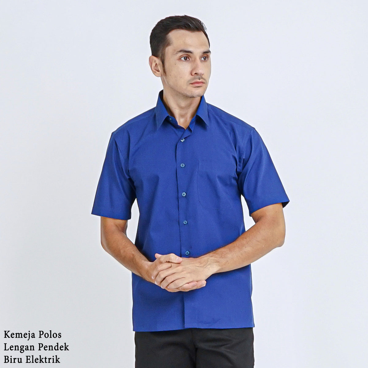 Boss SUPER Kemeja Polos Pria Lengan Pendek Regular Fit Biru Muda Elektrik A
