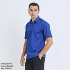 Boss SUPER Kemeja Polos Pria Lengan Pendek Regular Fit Biru Muda Elektrik A