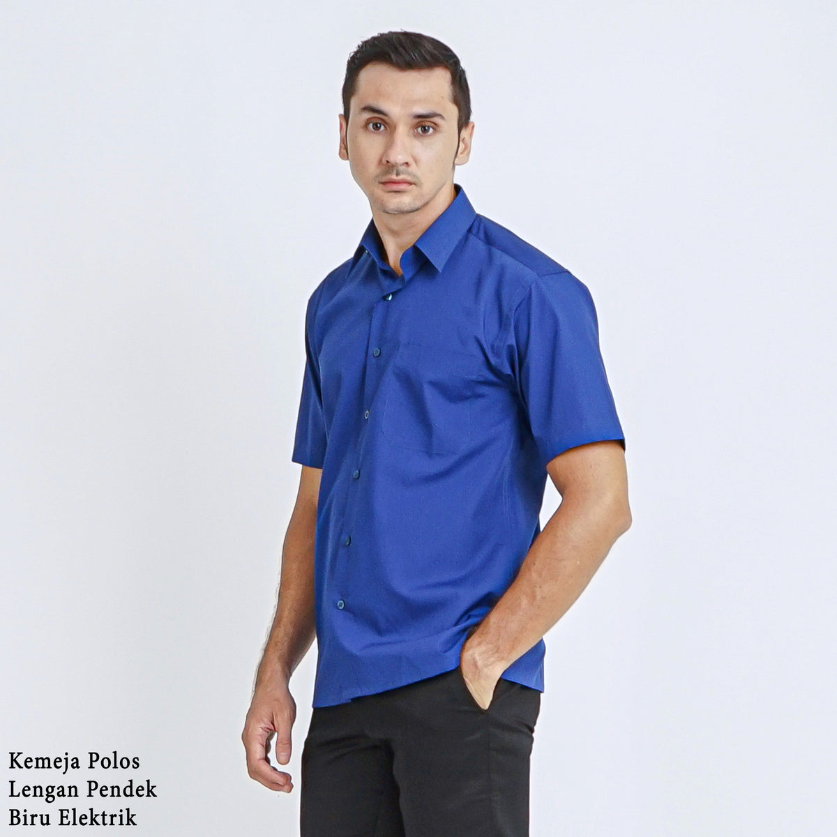 Boss SUPER Kemeja Polos Pria Lengan Pendek Regular Fit Biru Muda Elektrik A