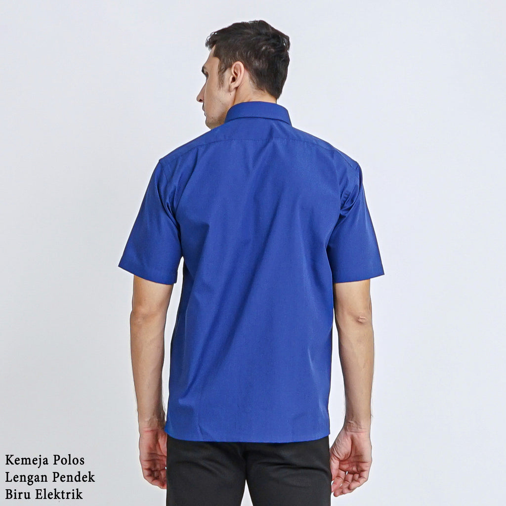 Boss SUPER Kemeja Polos Pria Lengan Pendek Regular Fit Biru Muda Elektrik A