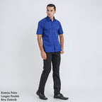 Boss SUPER Kemeja Polos Pria Lengan Pendek Regular Fit Biru Muda Elektrik A