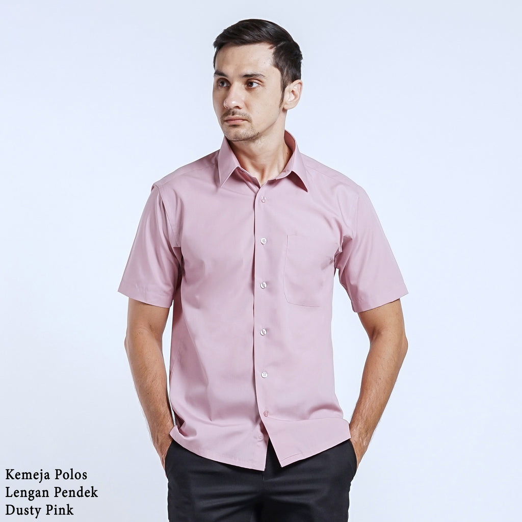 Boss SUPER Kemeja Polos Pria Lengan Pendek Regular Fit Dusty Pink