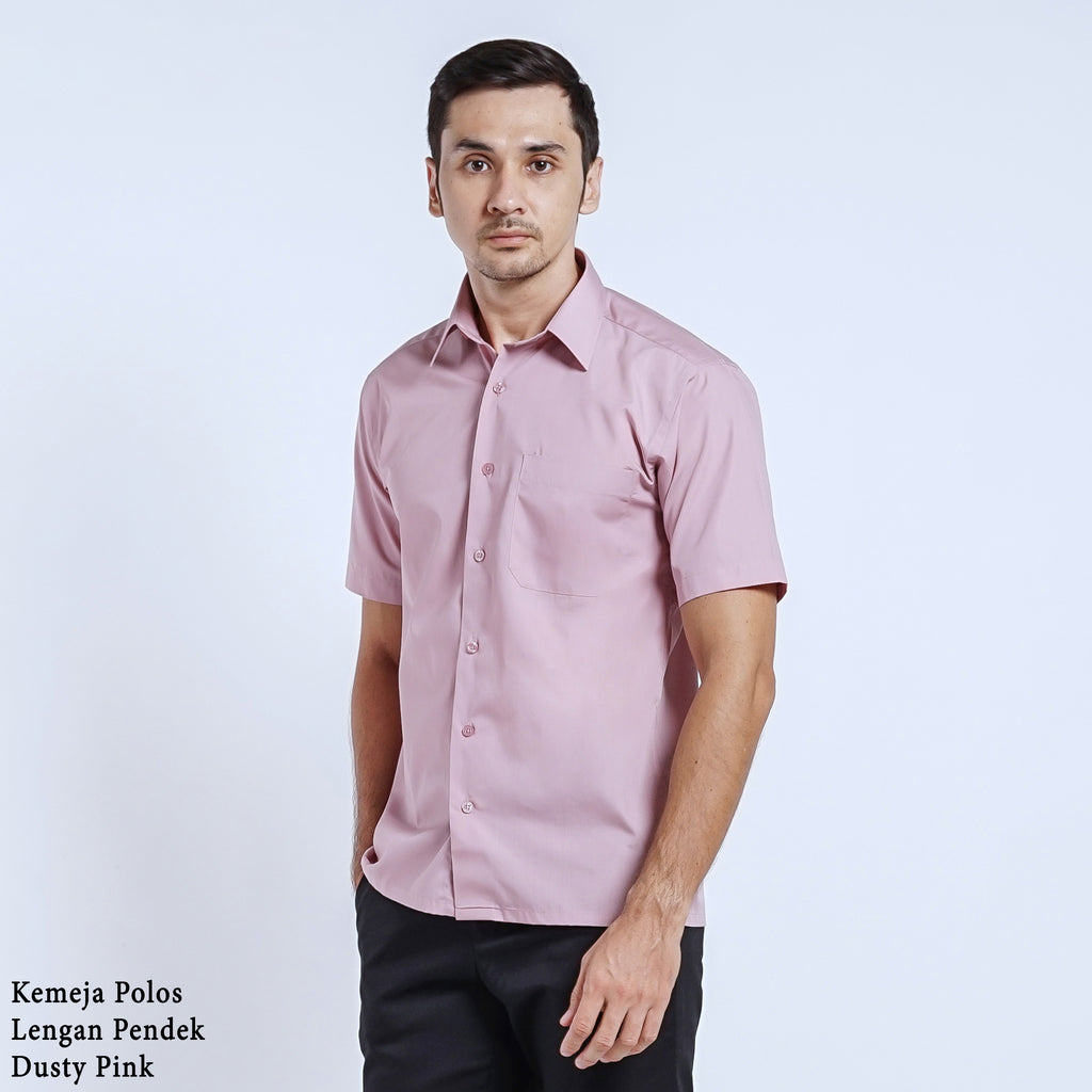 Boss SUPER Kemeja Polos Pria Lengan Pendek Regular Fit Dusty Pink
